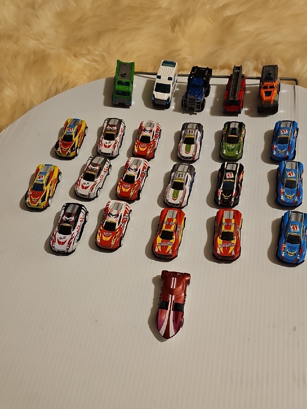 Assorted Kids Toy Race Car Set - Red, Blue, Green, White, Orange
